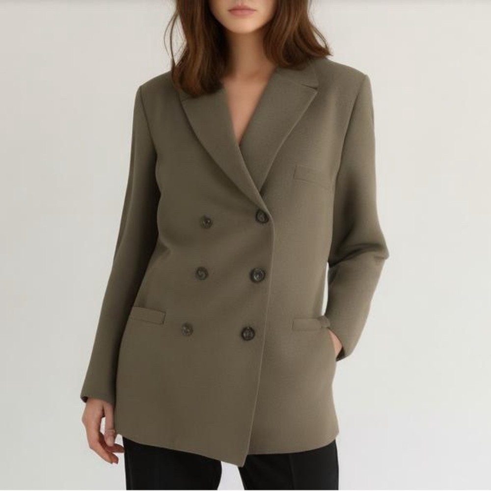 80s Ellen Tracy Wool Twill Double Breasted Gray Blazer Minimalist Luxury Sz 12